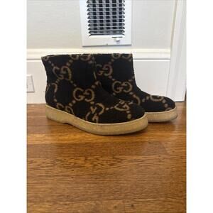 Authentic Men's Gucci Black Hooper GG Logo Wool Effect Ankle Boots Size 13